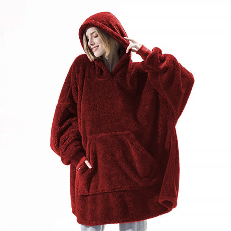 Bluza z kapturem z dużą kieszenią  | Bluza sweterkowa Wygodna luźna dwustronna bluza polarowa. Grubsza bluza, którą można nosić jako koc. Idealna dla par