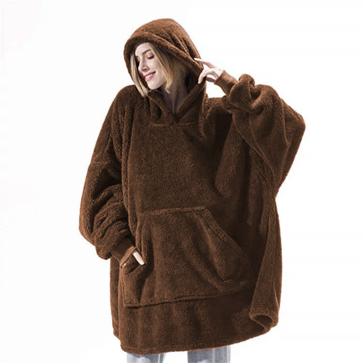 Bluza z kapturem z dużą kieszenią  | Bluza sweterkowa Wygodna luźna dwustronna bluza polarowa. Grubsza bluza, którą można nosić jako koc. Idealna dla par