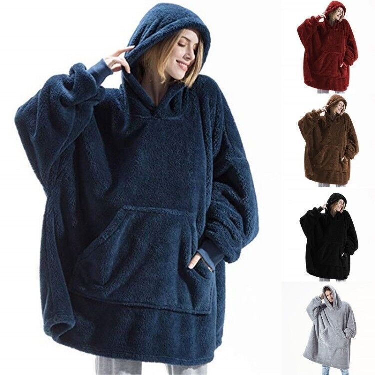 Bluza z kapturem z dużą kieszenią  | Bluza sweterkowa Wygodna luźna dwustronna bluza polarowa. Grubsza bluza, którą można nosić jako koc. Idealna dla par